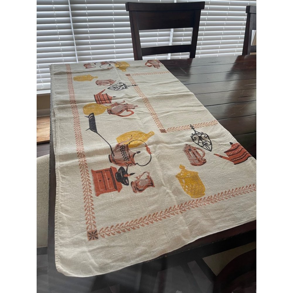 Retro Vintage Linen Autumn Colored Tablecloth